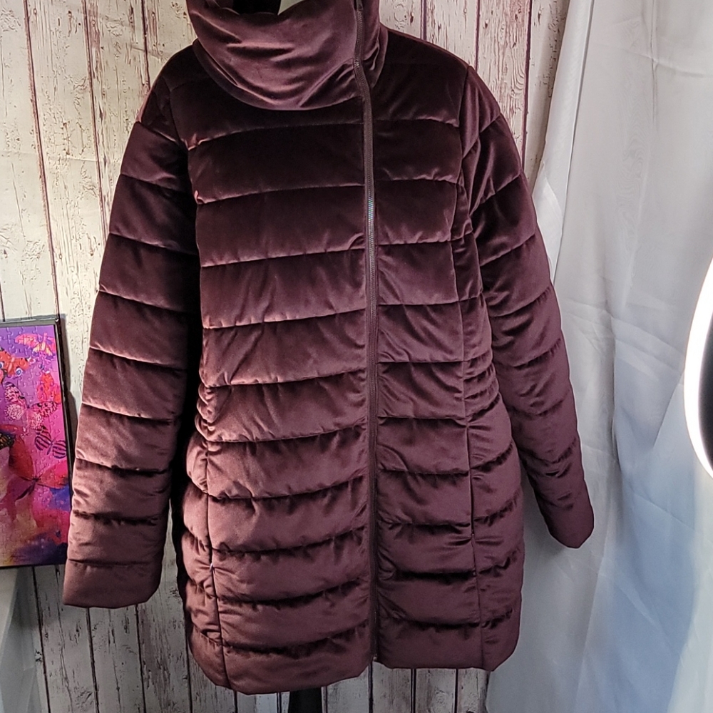 Deep Purple Plum Velvet Quilted Coat 2x